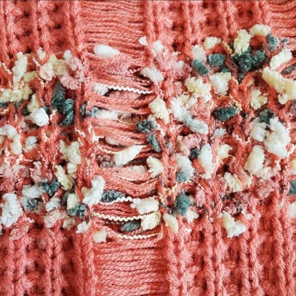 🔹️🔺️NWT Prato Coral & Cream Loose Knit 3/4 Sleeve Loose Knit Sweater Medium - Picture 7 of 12